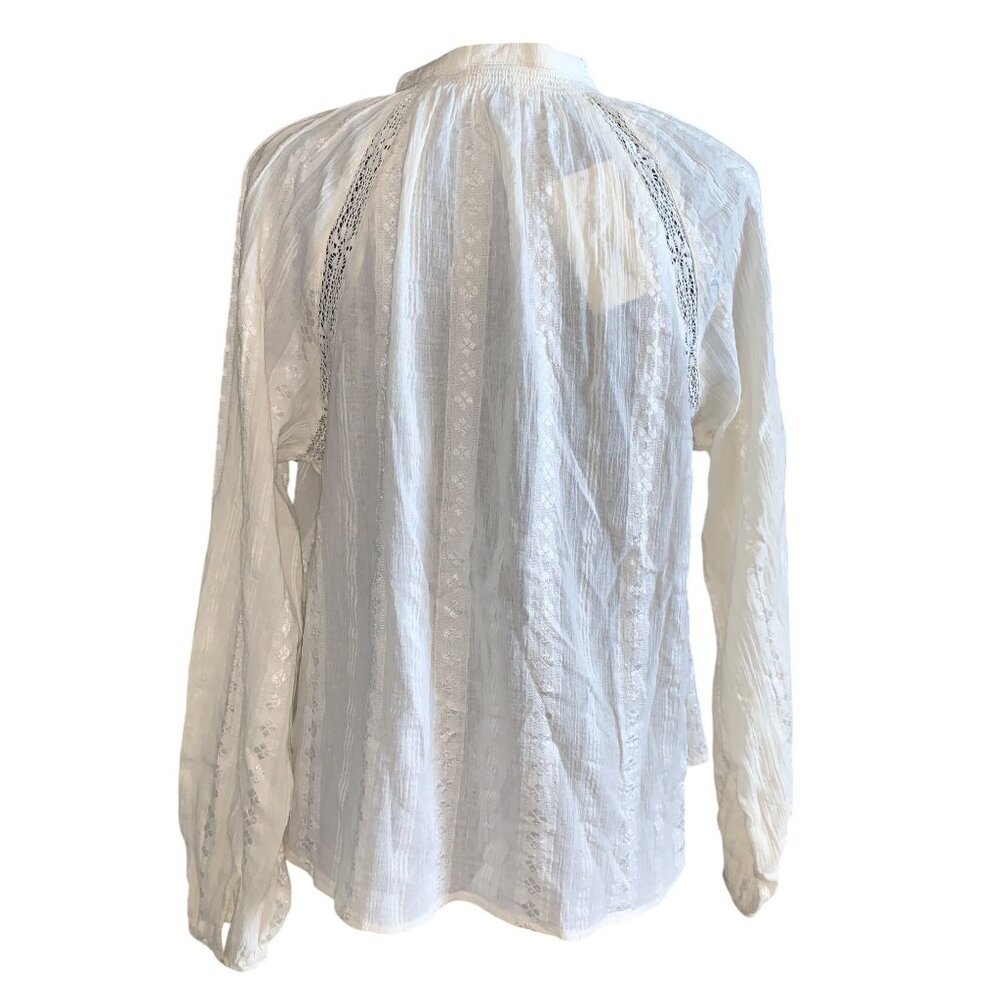 Universal Thread Womens Off-White Long Sleeve Button-Up Blouse w/ Lace Inserts - Picture 3 of 11